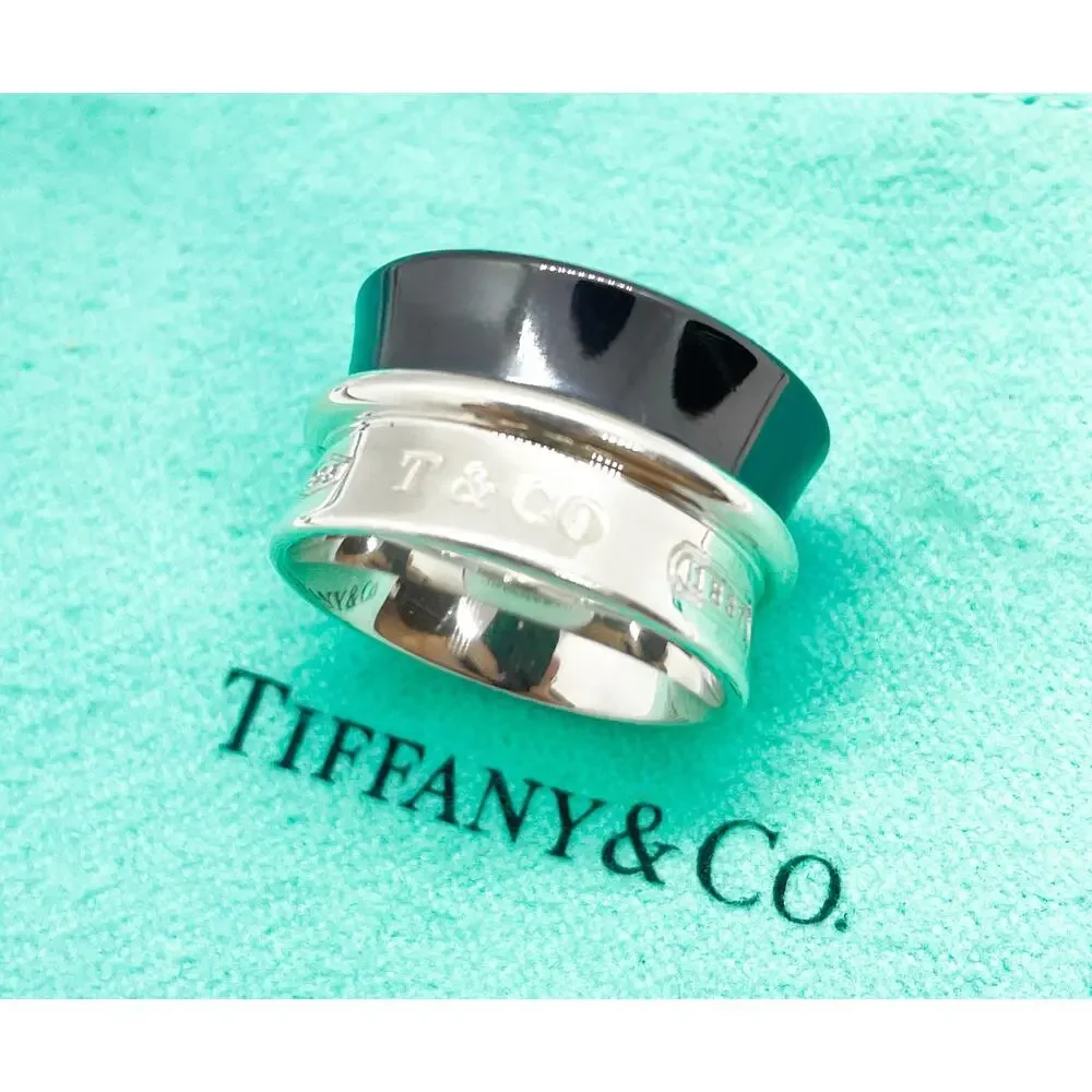 Tiffany & Co. 1837 Titanium Silver Belt Concave Wide Ring Size 4.75
